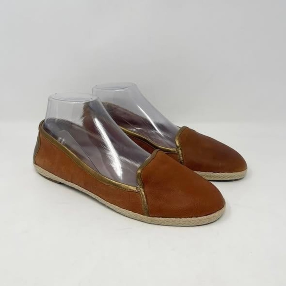 Nurture Leather Flats Wms‎ 9.5 Rusty Brown Espadrille Gold Trim Boho Western